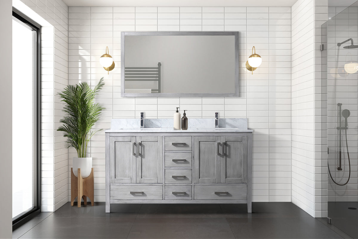 Lexora Jacques 60 in. Distressed Grey Double Sink Bath Vanity
