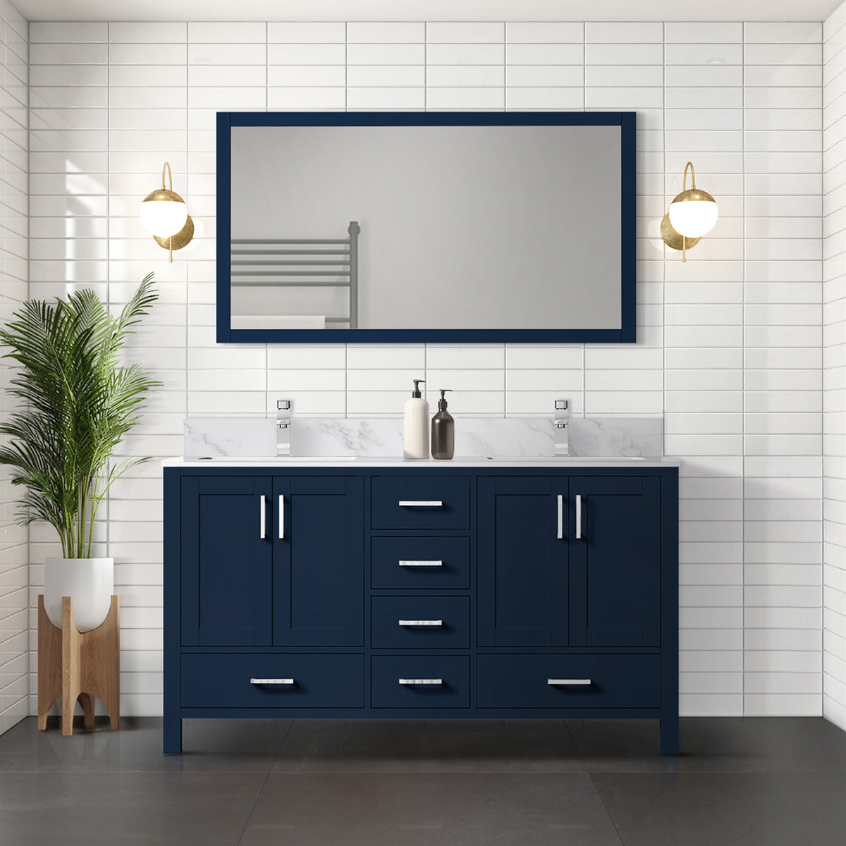 Lexora Jacques 60 in. Navy Blue Double Sink Bath Vanity