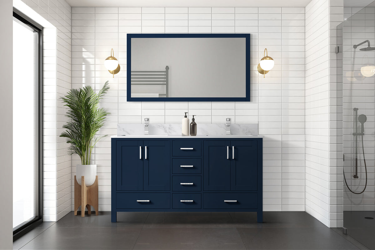 Lexora Jacques 60 in. Navy Blue Double Sink Bath Vanity