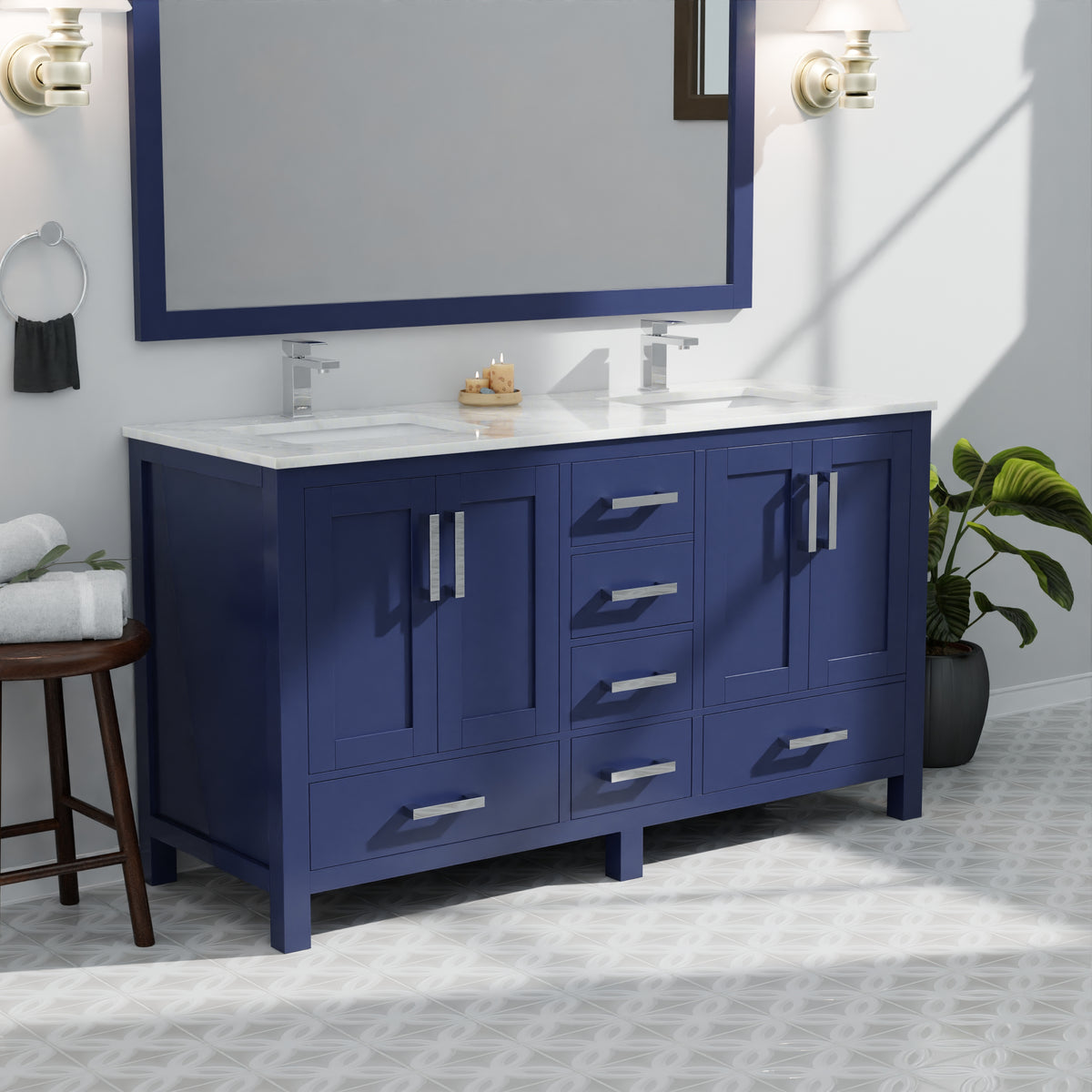 Lexora Jacques 60 in. Navy Blue Double Sink Bath Vanity