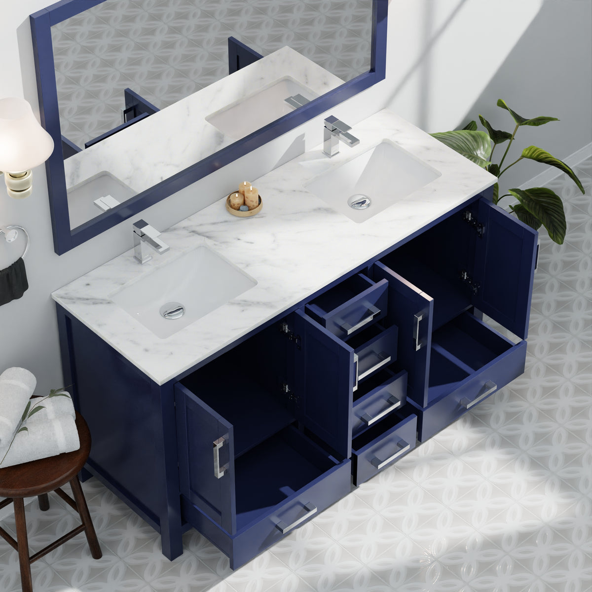 Lexora Jacques 60 in. Navy Blue Double Sink Bath Vanity