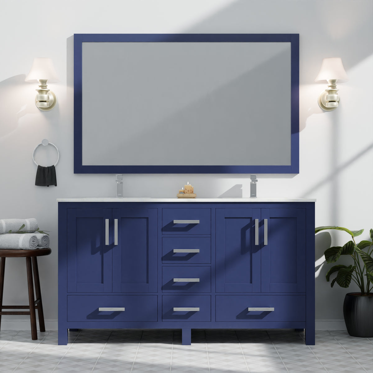 Lexora Jacques 60 in. Navy Blue Double Sink Bath Vanity