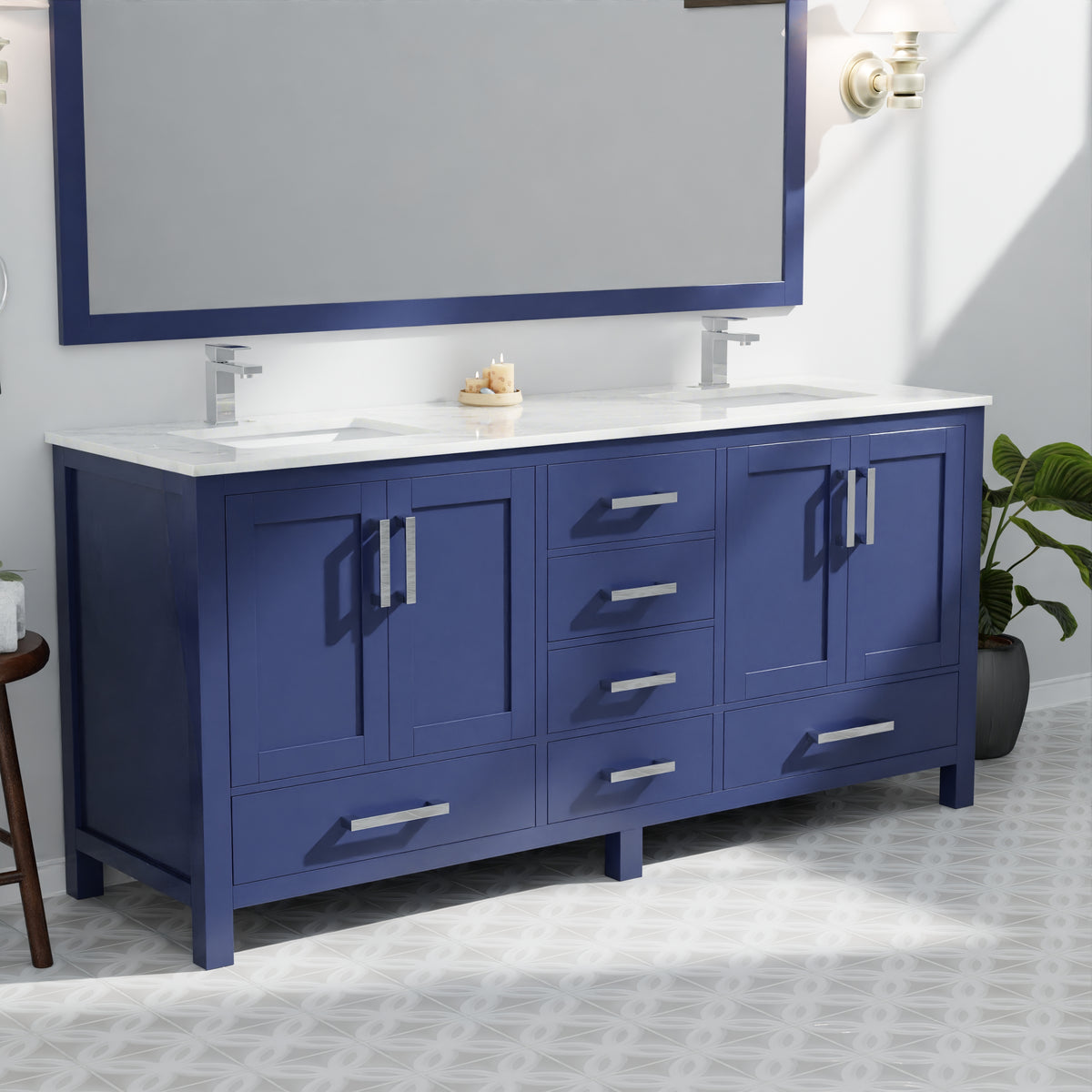 Lexora Jacques 72 in. Navy Blue Double Sink Bath Vanity