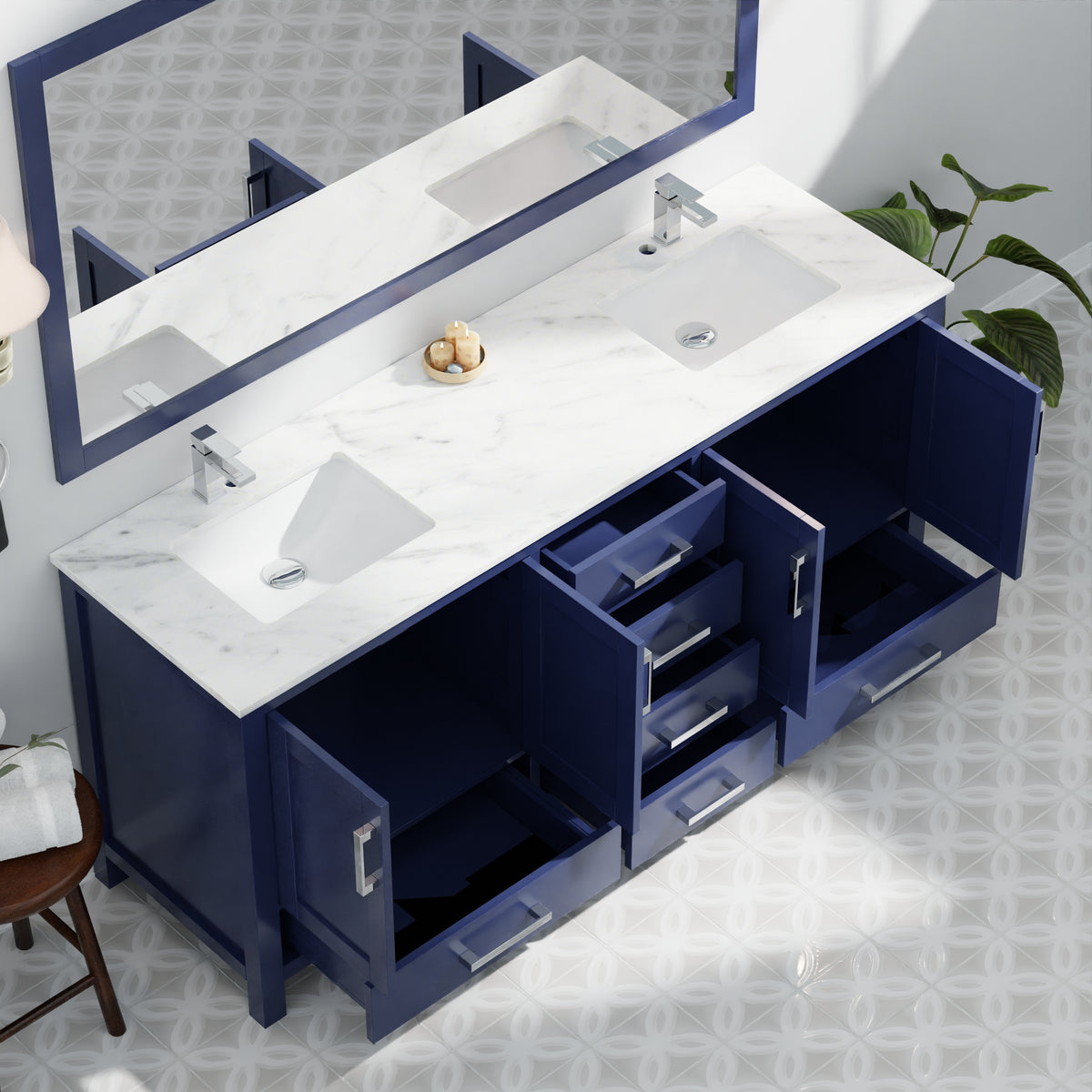 Lexora Jacques 72 in. Navy Blue Double Sink Bath Vanity