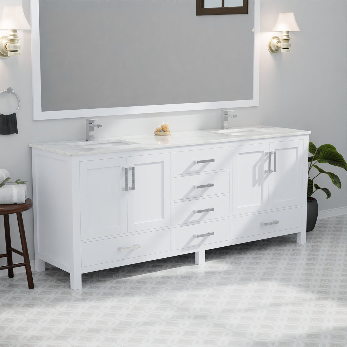 Lexora Jacques 80 in. White Double Sink Bath Vanity