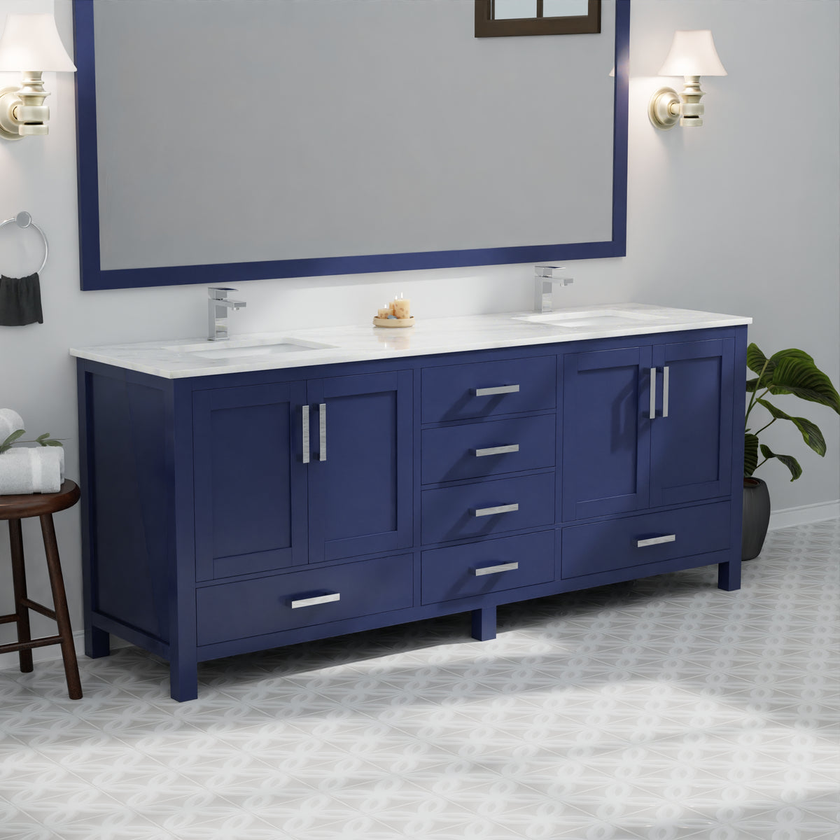 Lexora Jacques 80 in. Navy Blue Double Sink Bath Vanity