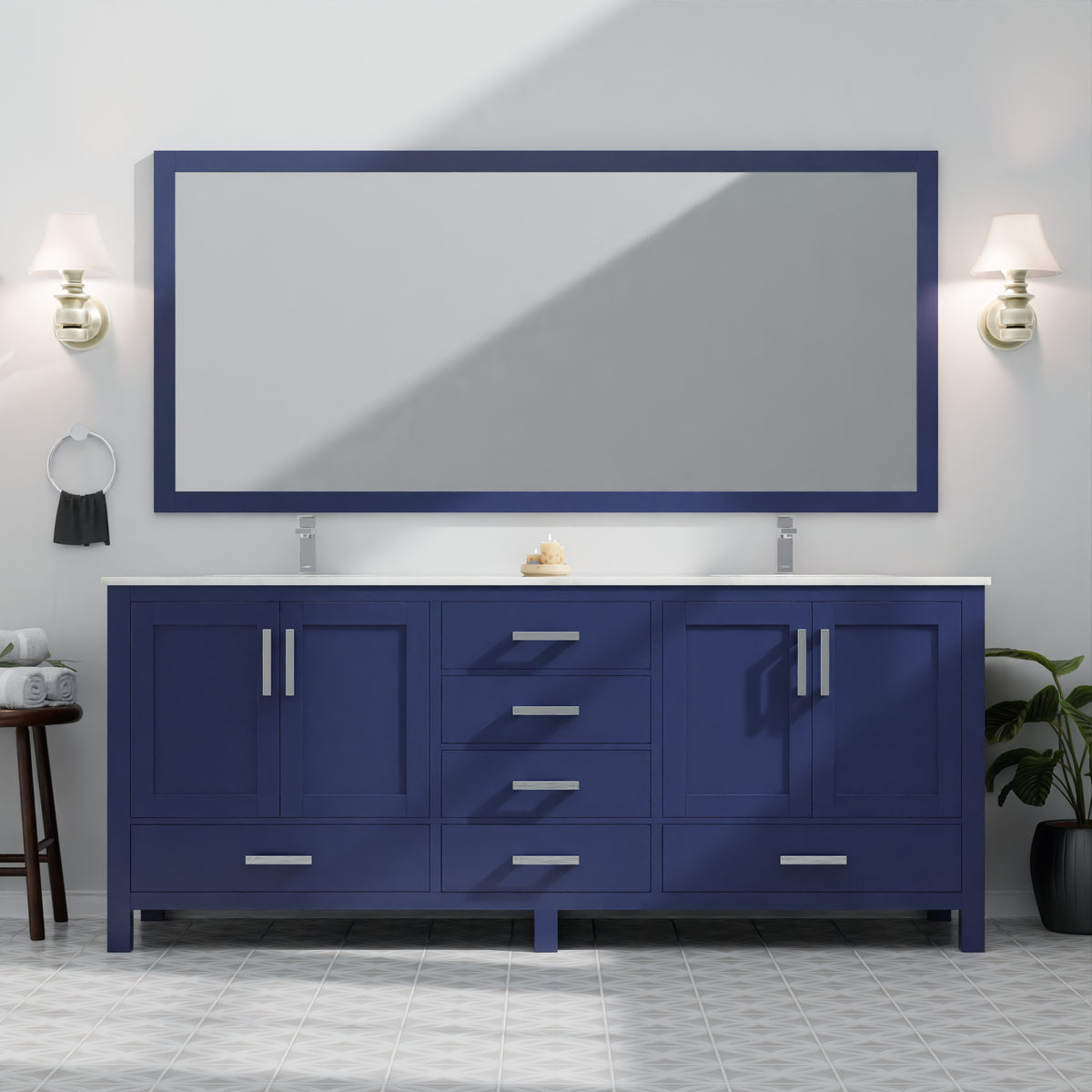 Lexora Jacques 80 in. Navy Blue Double Sink Bath Vanity