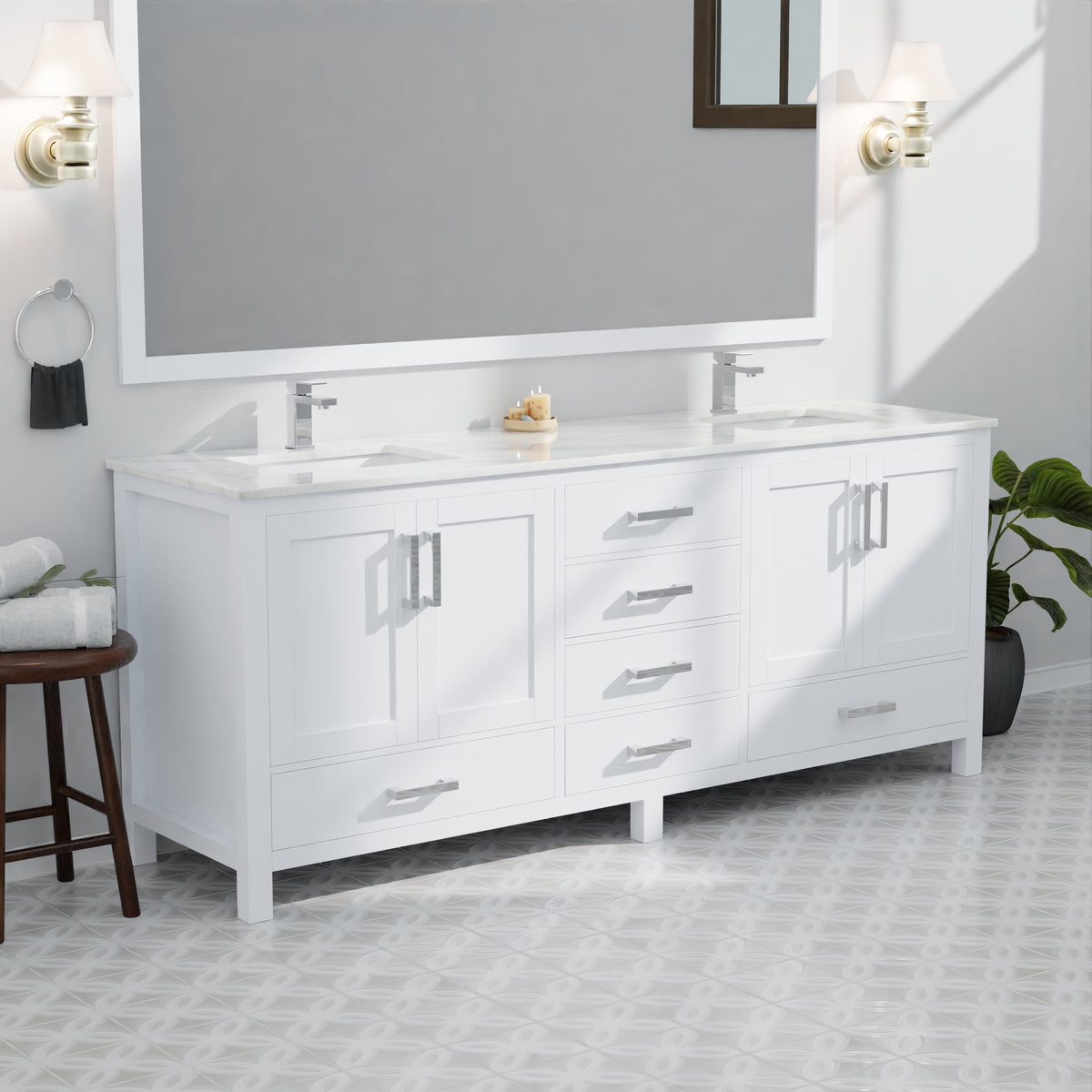 Lexora Jacques 84 in. White Double Sink Bath Vanity