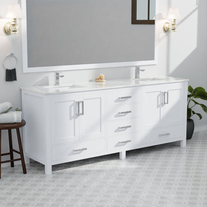 Lexora Jacques 84 in. White Double Sink Bath Vanity