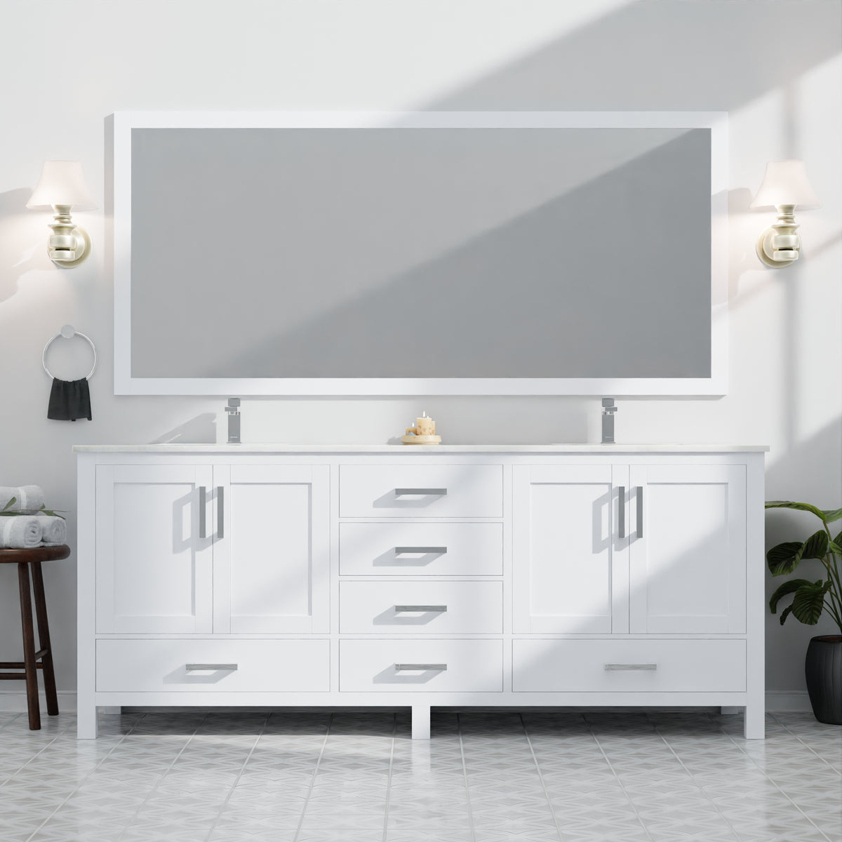 Lexora Jacques 84 in. White Double Sink Bath Vanity