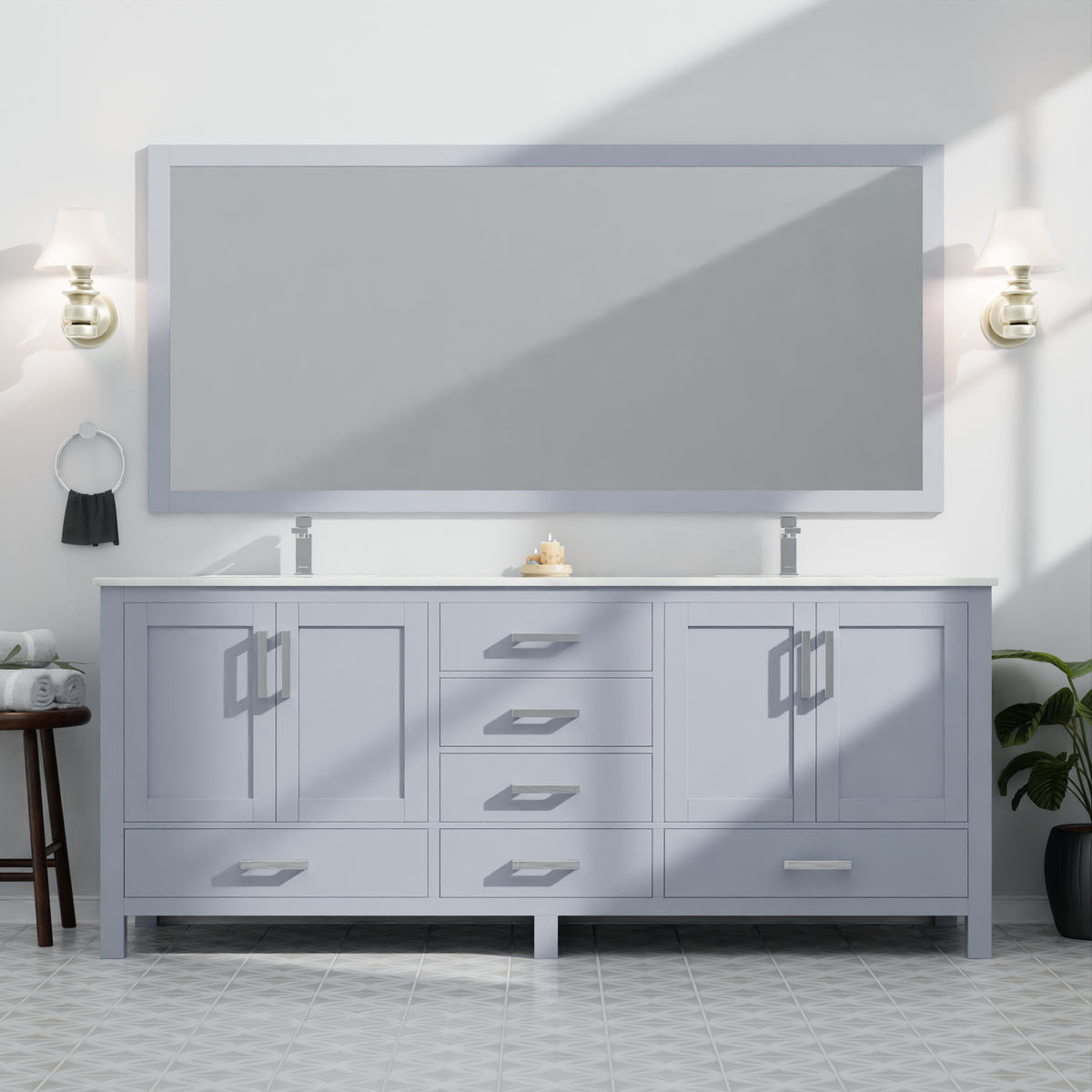 Lexora Jacques 84 in. Dark Grey Double Sink Bath Vanity