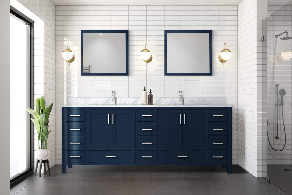 Lexora Jacques 84 in. Navy Blue Double Sink Bath Vanity