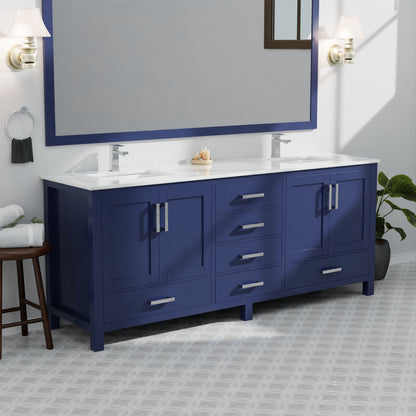 Lexora Jacques 84 in. Navy Blue Double Sink Bath Vanity
