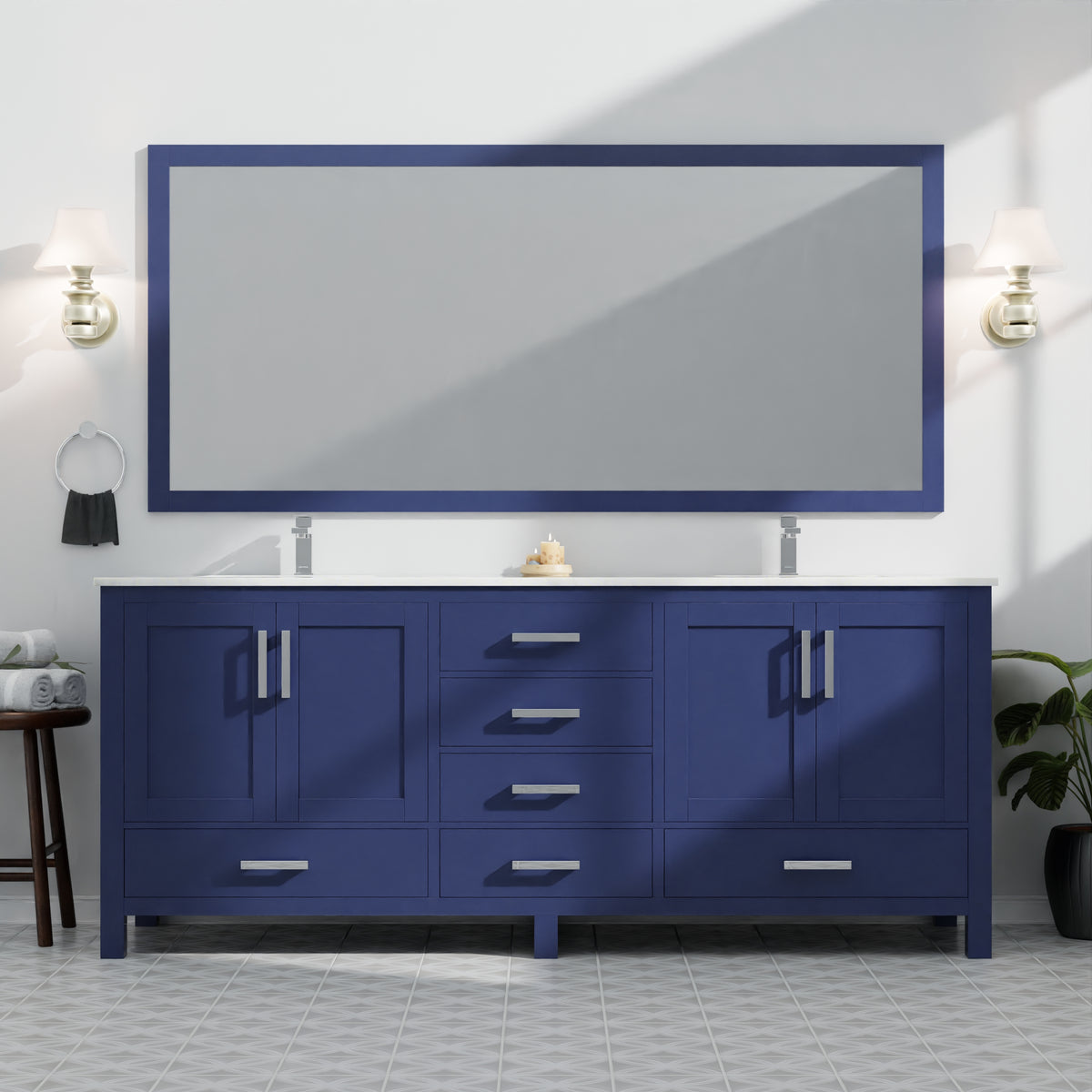 Lexora Jacques 84 in. Navy Blue Double Sink Bath Vanity