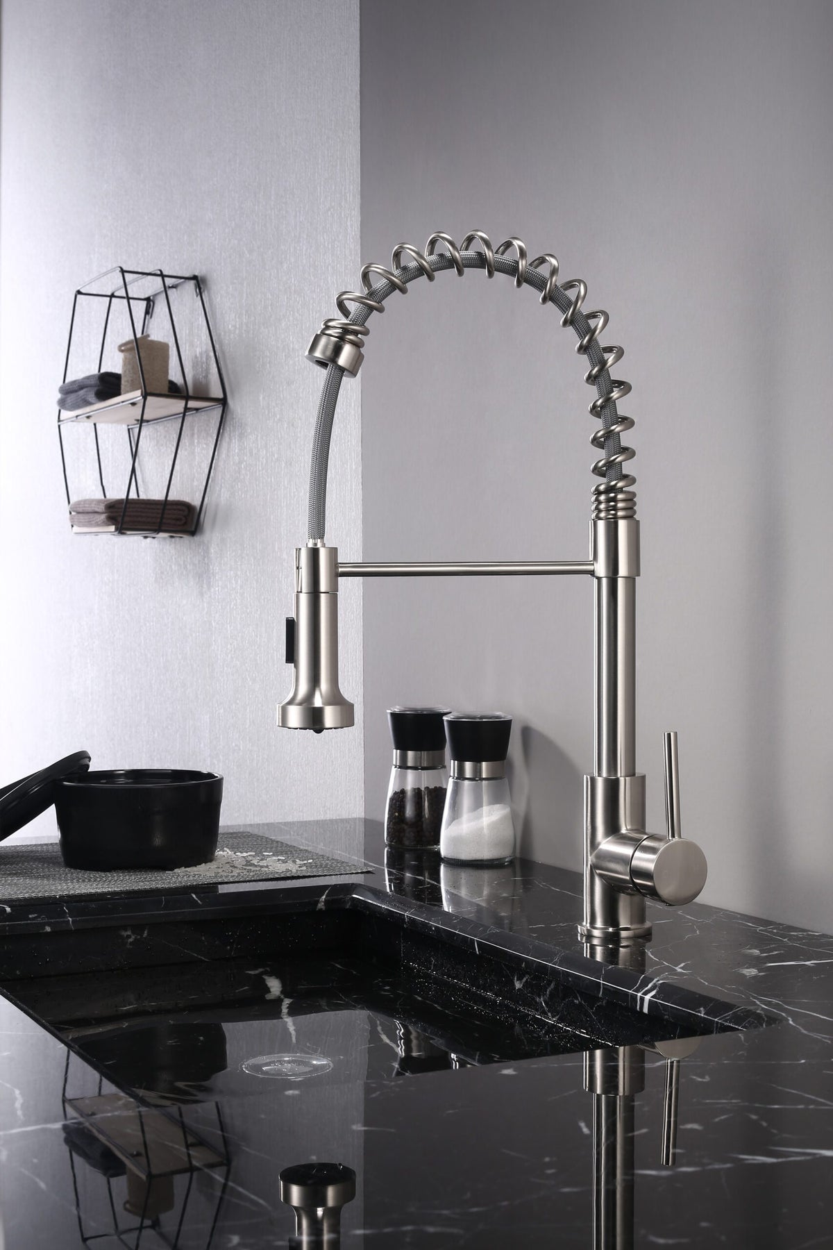Lexora Lanuvio Brass Single-Handle Pull-Down Spray Kitchen Faucet in Brushed Nickel