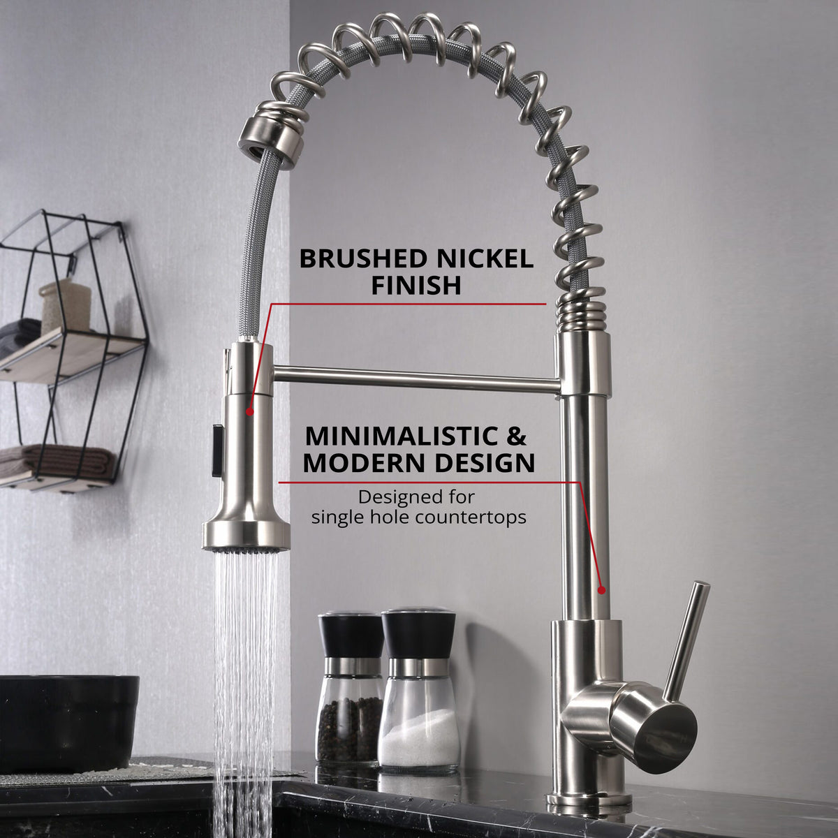 Lexora Lanuvio Brass Single-Handle Pull-Down Spray Kitchen Faucet in Brushed Nickel