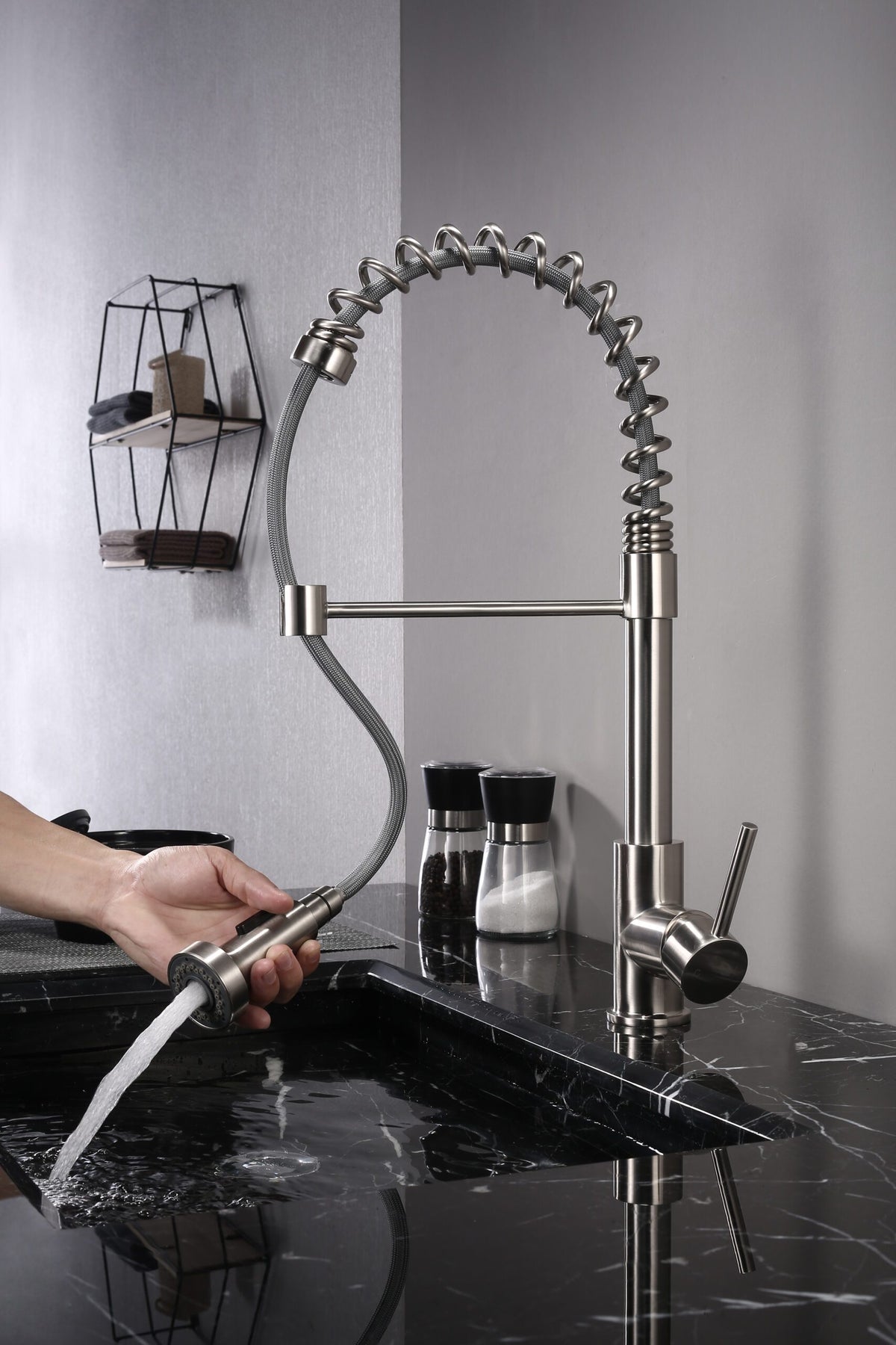 Lexora Lanuvio Brass Single-Handle Pull-Down Spray Kitchen Faucet in Chrome