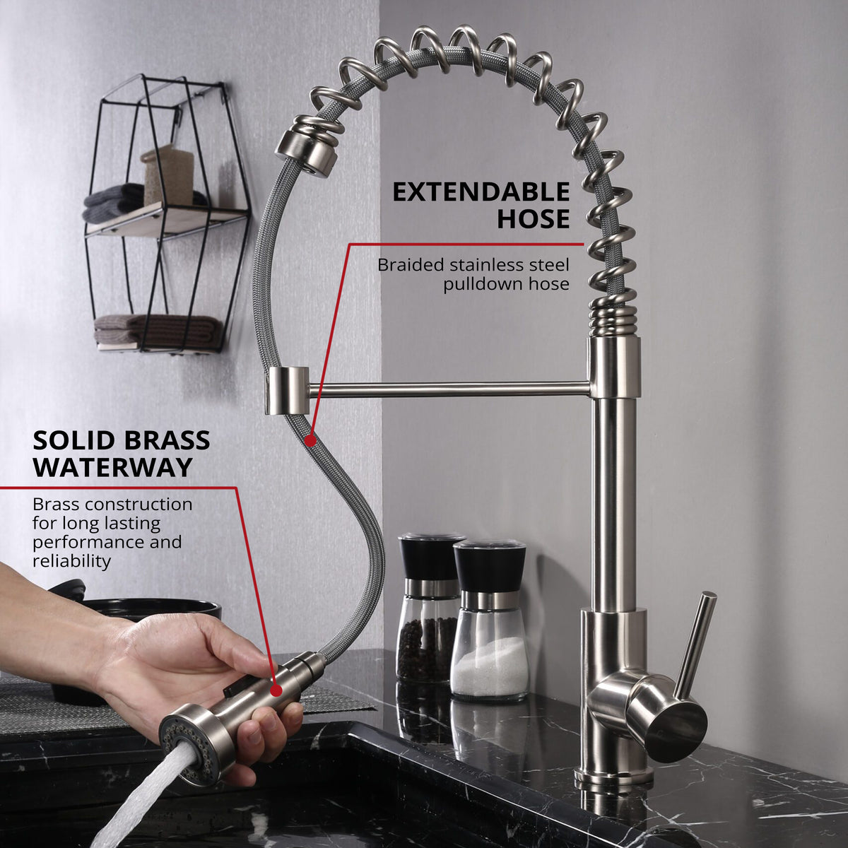 Lexora Lanuvio Brass Single-Handle Pull-Down Spray Kitchen Faucet in Chrome