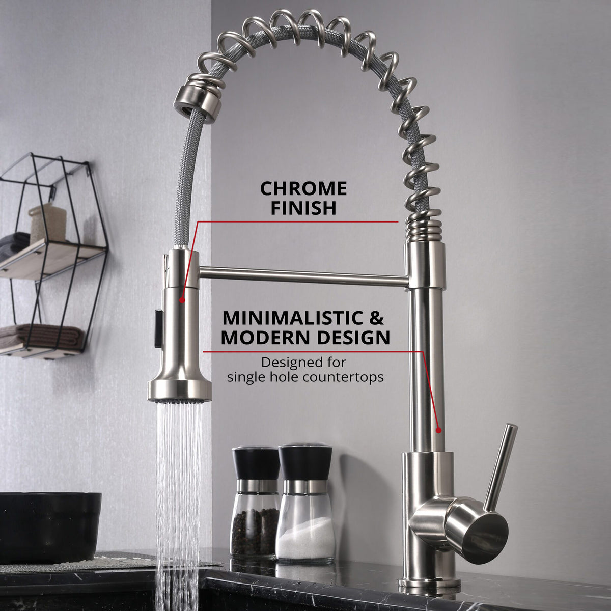 Lexora Lanuvio Brass Single-Handle Pull-Down Spray Kitchen Faucet in Chrome