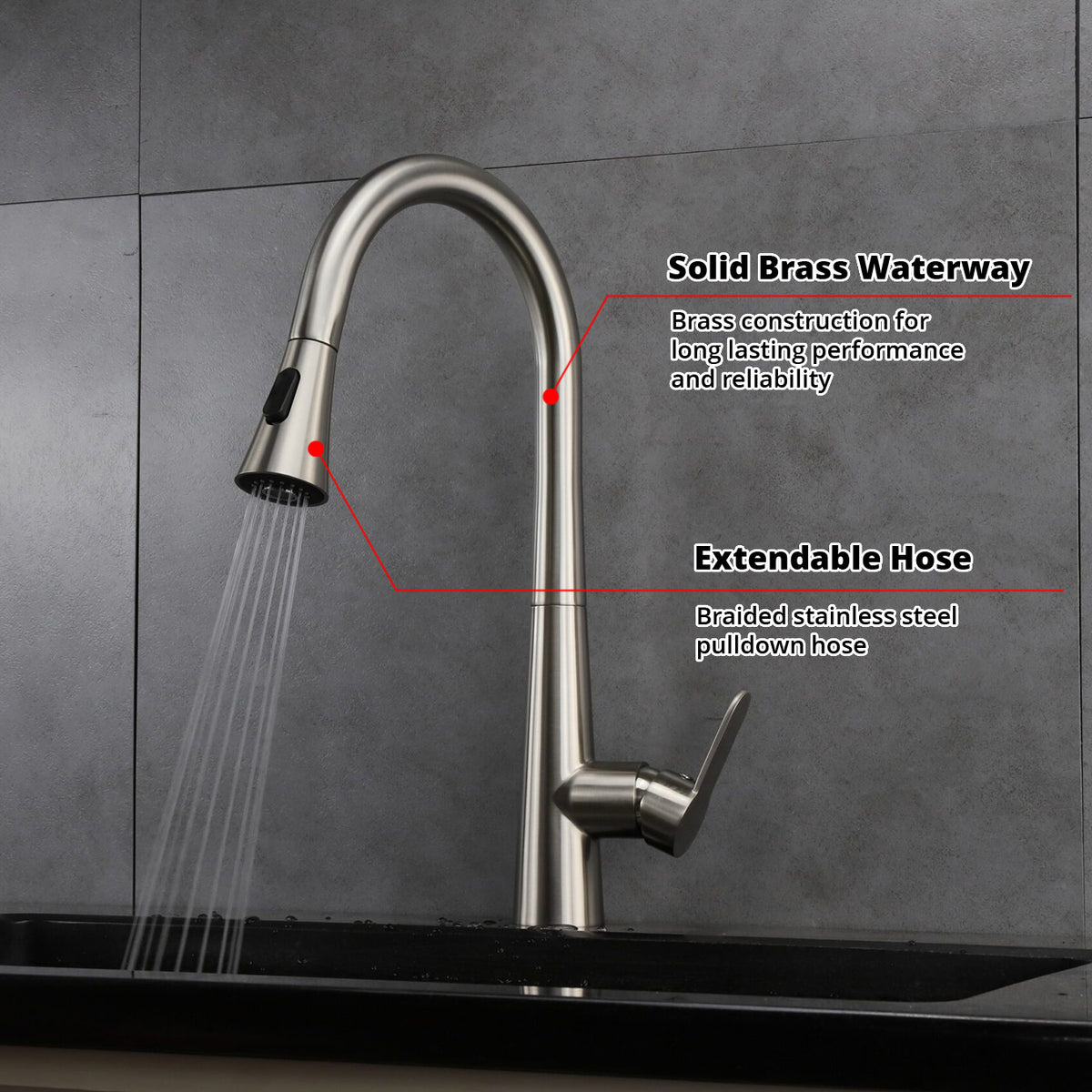 Lexora Furio Brass Single-Handle Pull-Down Spray Kitchen Faucet in Brushed Nickel