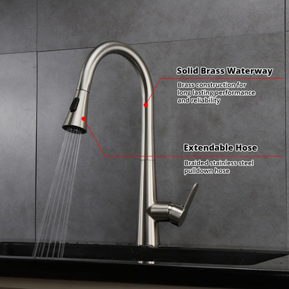 Lexora Furio Brass Single-Handle Pull-Down Spray Kitchen Faucet in Brushed Nickel