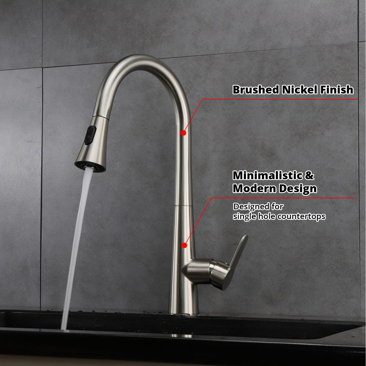 Lexora Furio Brass Single-Handle Pull-Down Spray Kitchen Faucet in Brushed Nickel