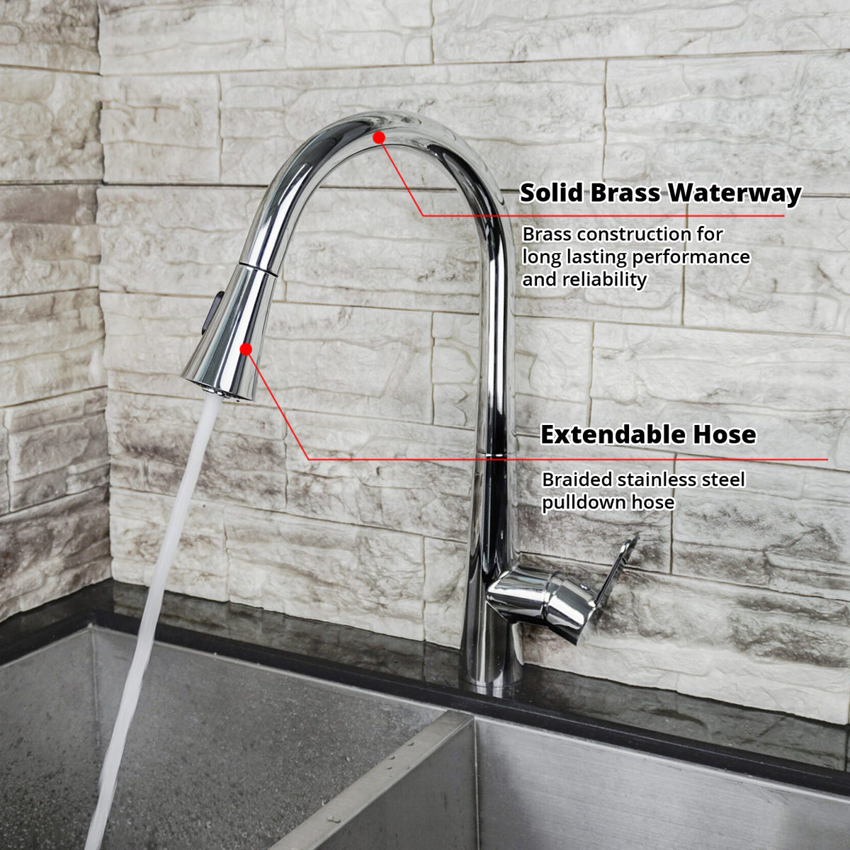 Lexora Furio Brass Single-Handle Pull-Down Spray Kitchen Faucet in Chrome