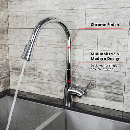 Lexora Furio Brass Single-Handle Pull-Down Spray Kitchen Faucet in Chrome