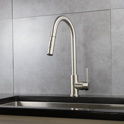 Lexora Olivi Brass Single-Handle Pull-Down Spray Kitchen Faucet in Brushed Nickel