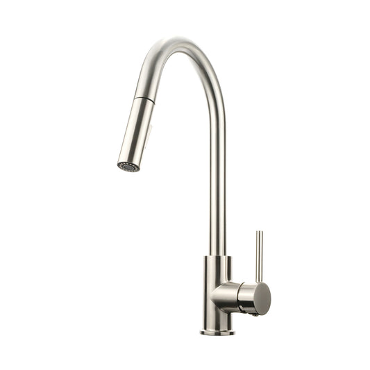 Lexora Olivi Brass Single-Handle Pull-Down Spray Kitchen Faucet in Brushed Nickel