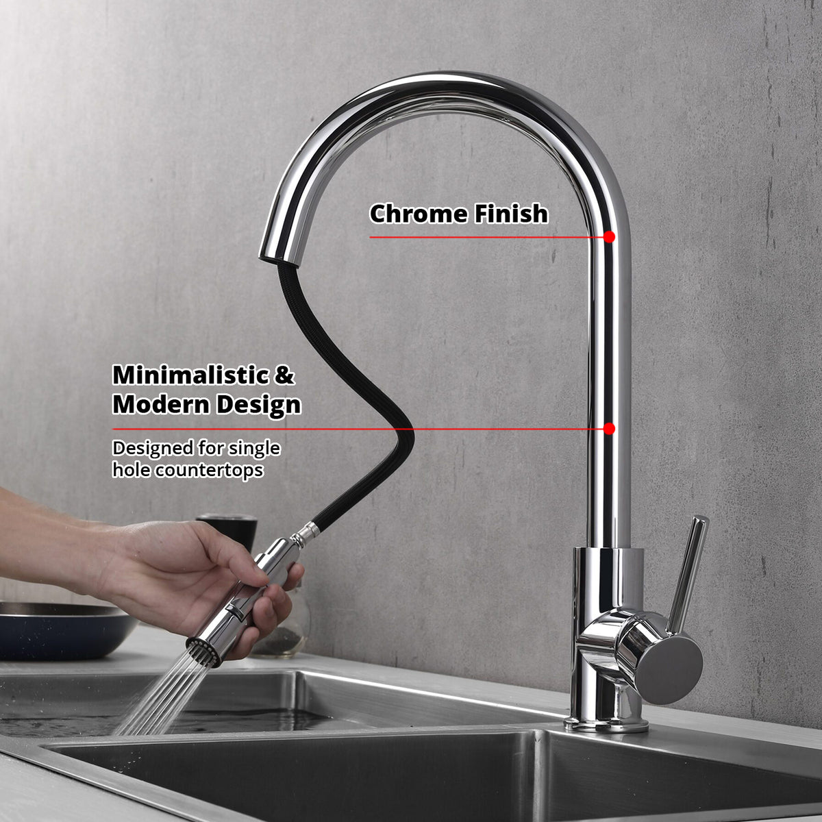 Lexora Olivi Brass Single-Handle Pull-Down Spray Kitchen Faucet in Chrome