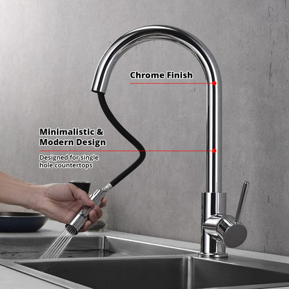 Lexora Olivi Brass Single-Handle Pull-Down Spray Kitchen Faucet in Chrome