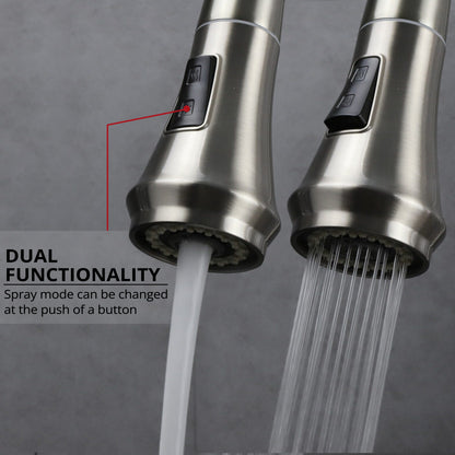 Lexora Garbatella Brass Single-Handle Pull-Down Spray Kitchen Faucet in Brushed Nickel