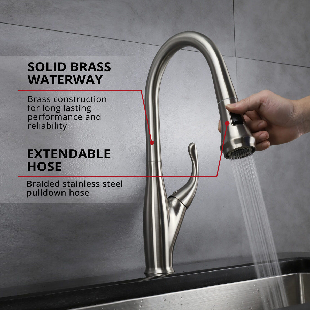 Lexora Garbatella Brass Single-Handle Pull-Down Spray Kitchen Faucet in Brushed Nickel