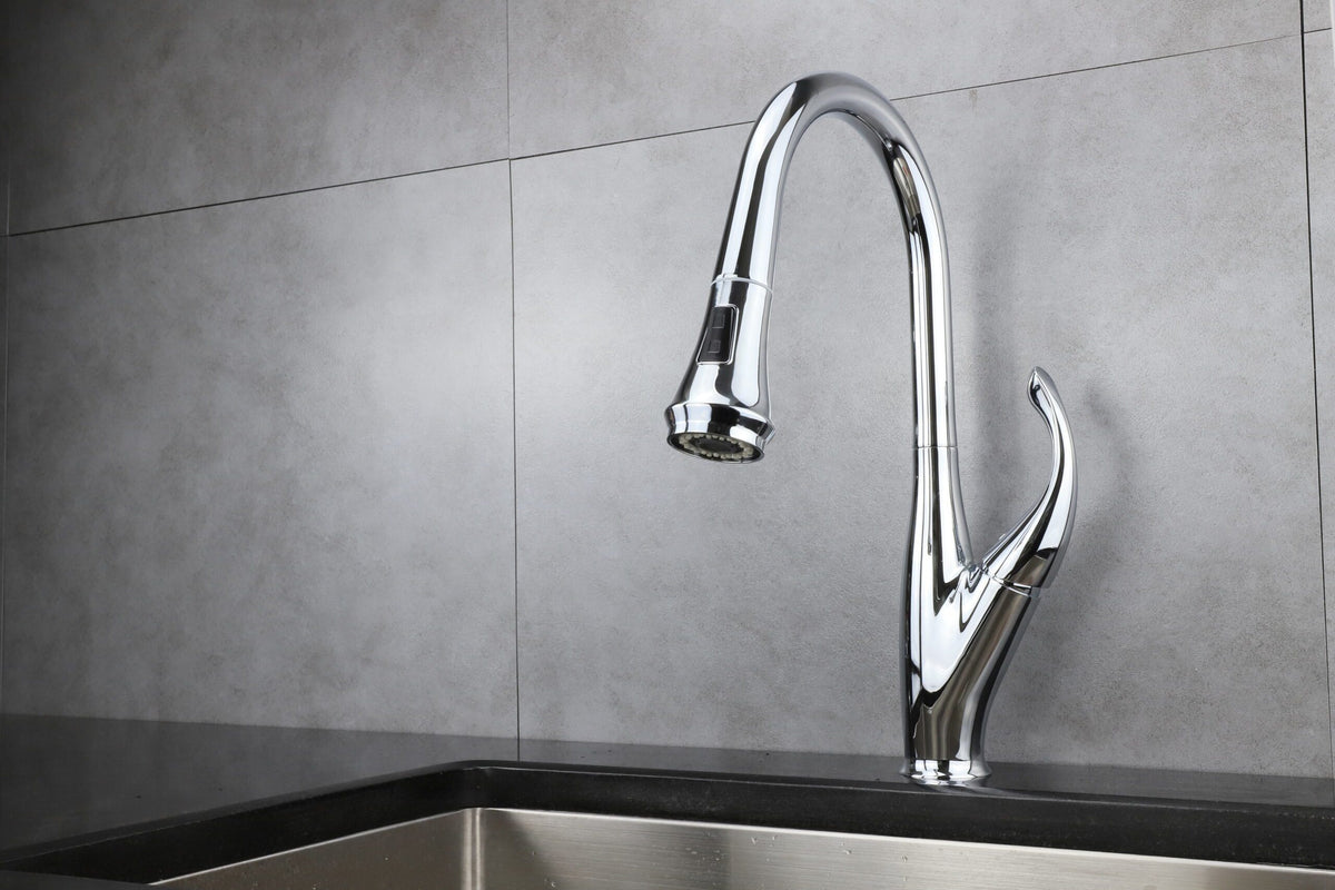 Lexora Garbatella Brass Single-Handle Pull-Down Spray Kitchen Faucet in Chrome