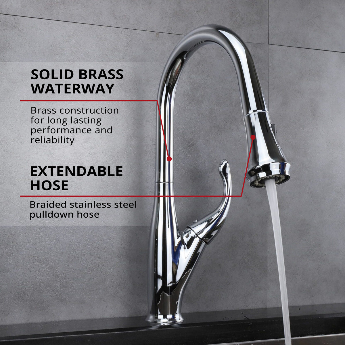 Lexora Garbatella Brass Single-Handle Pull-Down Spray Kitchen Faucet in Chrome