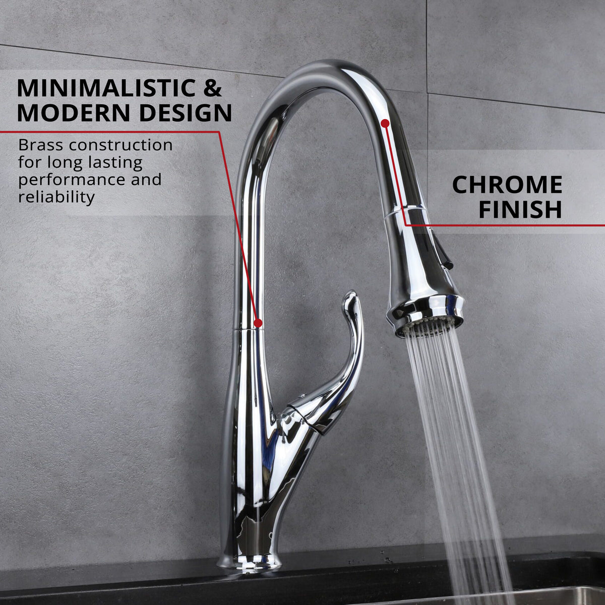 Lexora Garbatella Brass Single-Handle Pull-Down Spray Kitchen Faucet in Chrome