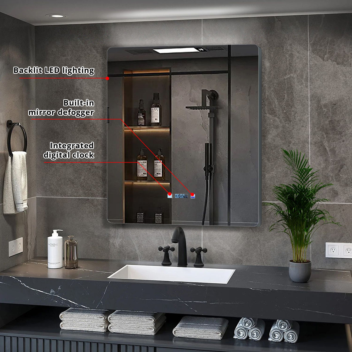Lexora Lugano 30 in. W x 32 in. H LED Bathroom Vanity Mirror