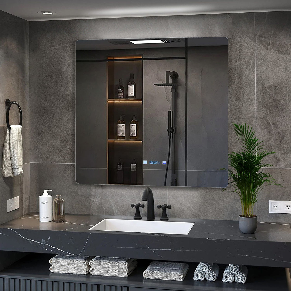 Lexora Lugano 36 in. W x 32 in. H LED Bathroom Vanity Mirror