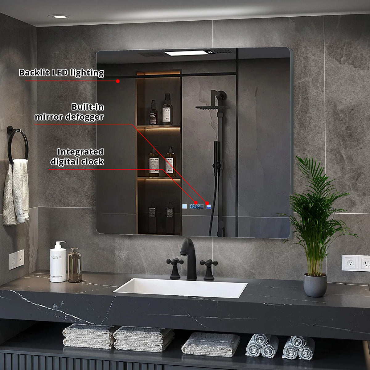 Lexora Lugano 36 in. W x 32 in. H LED Bathroom Vanity Mirror