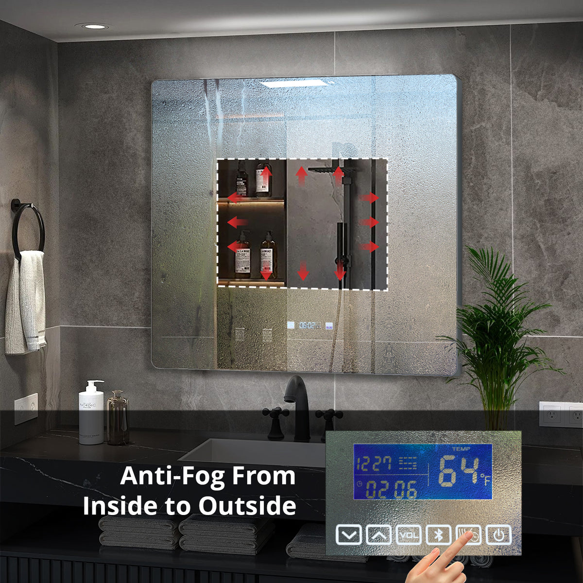 Lexora Lugano 36 in. W x 32 in. H LED Bathroom Vanity Mirror