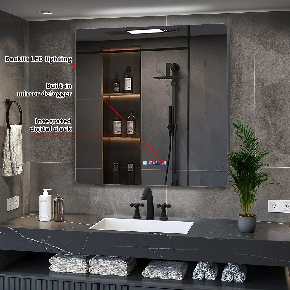 Lexora Lugano 36 in. W x 36 in. H LED Bathroom Vanity Mirror
