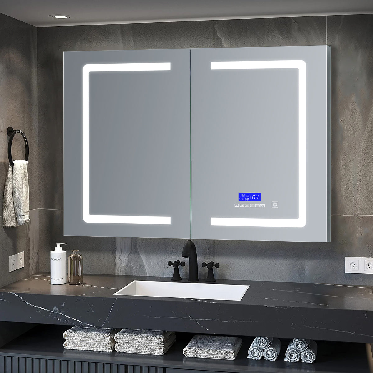 Lexora Lesina 40 in. W x 28 in. H Surface-Mount LED Mirror Medicine Cabinet with Defogger