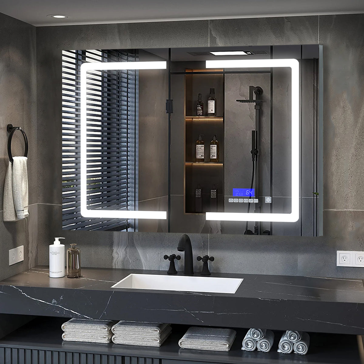 Lexora Lesina 40 in. W x 28 in. H Surface-Mount LED Mirror Medicine Cabinet with Defogger