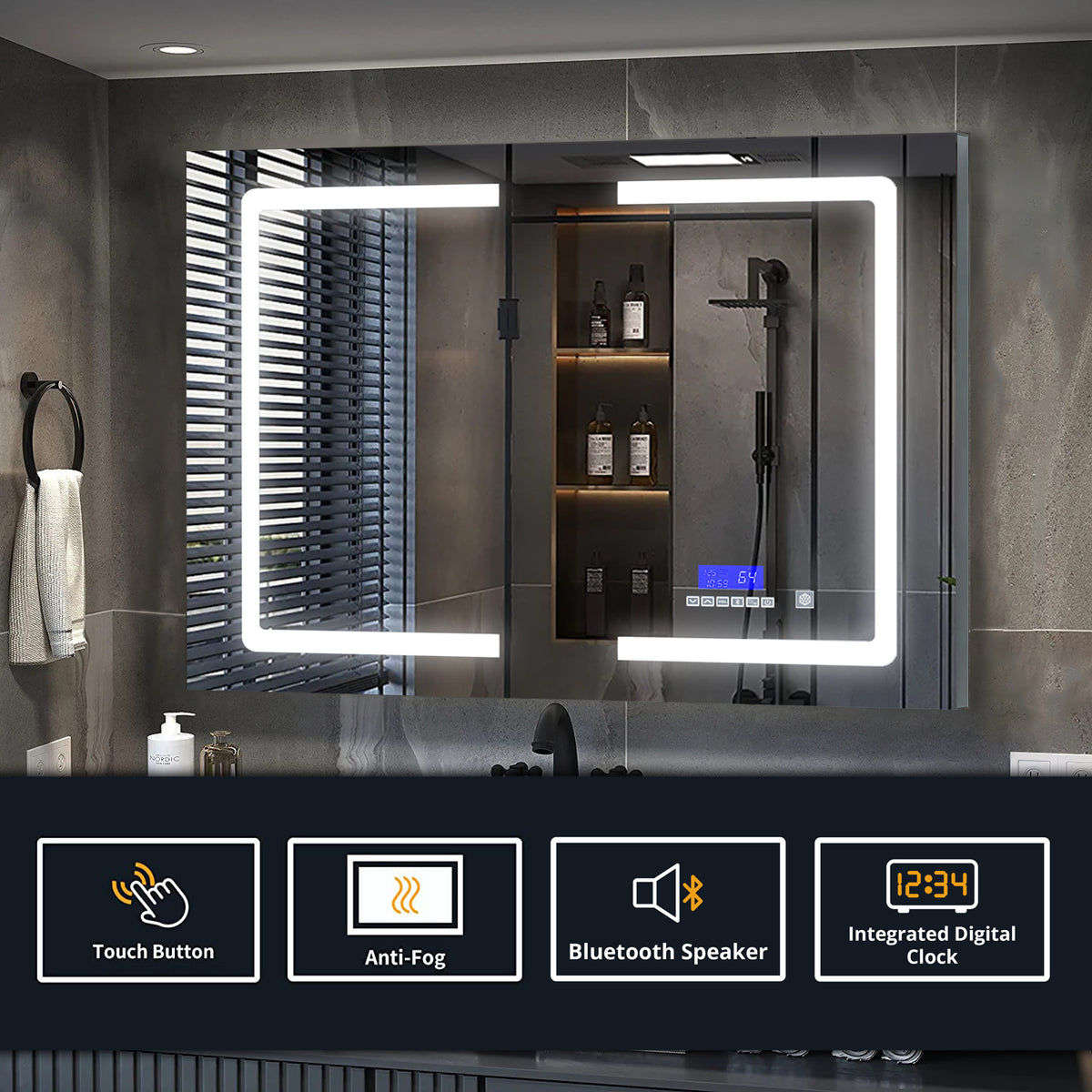 Lexora Lesina 40 in. W x 28 in. H Surface-Mount LED Mirror Medicine Cabinet with Defogger