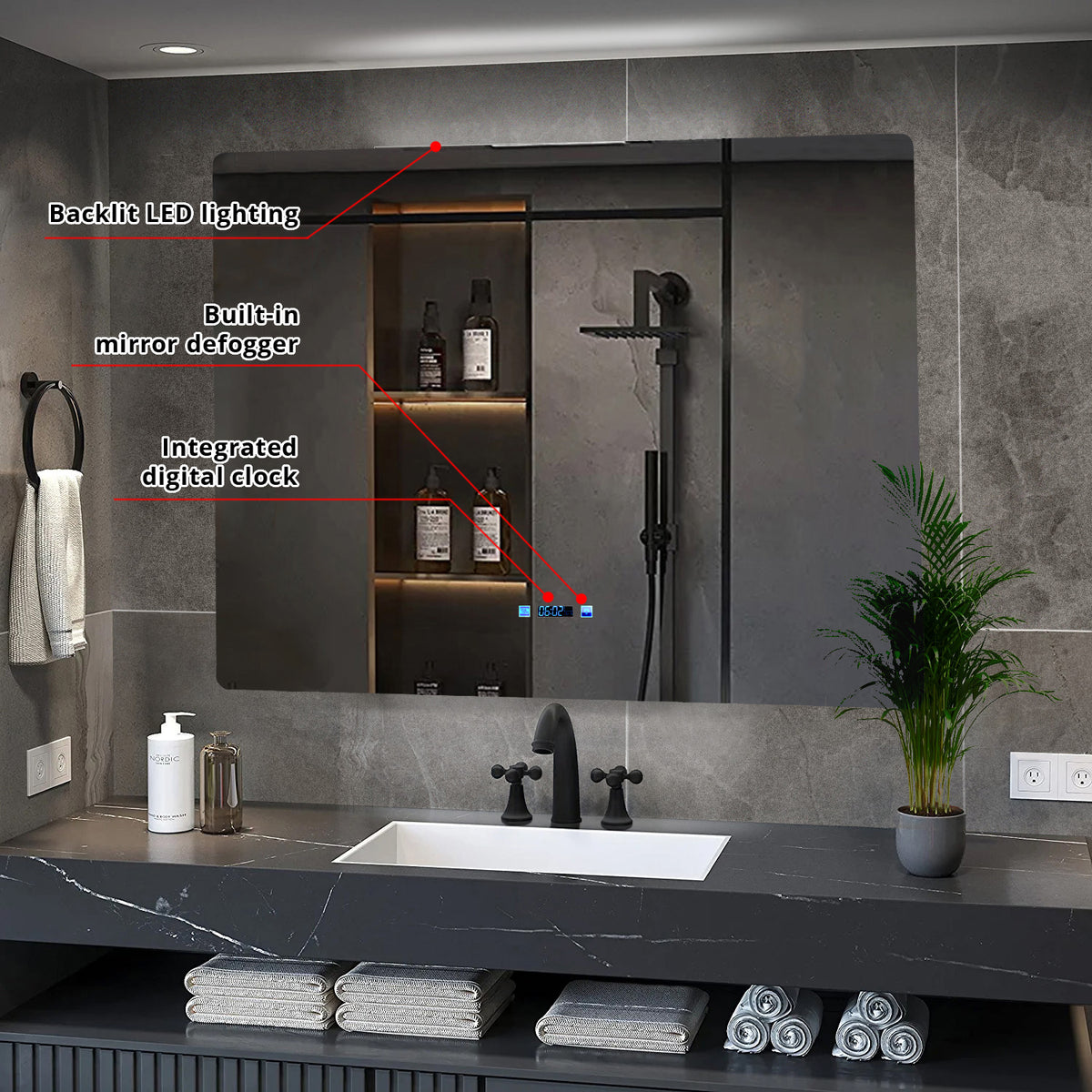 Lexora Lugano 42 in. W x 32 in. H LED Bathroom Vanity Mirror