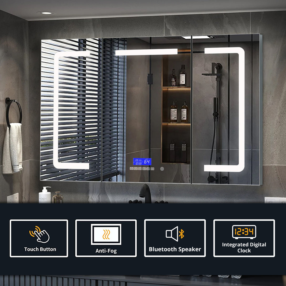 Lexora Lesina 48 in. W x 32 in. H Surface-Mount LED Mirror Medicine Cabinet with Defogger