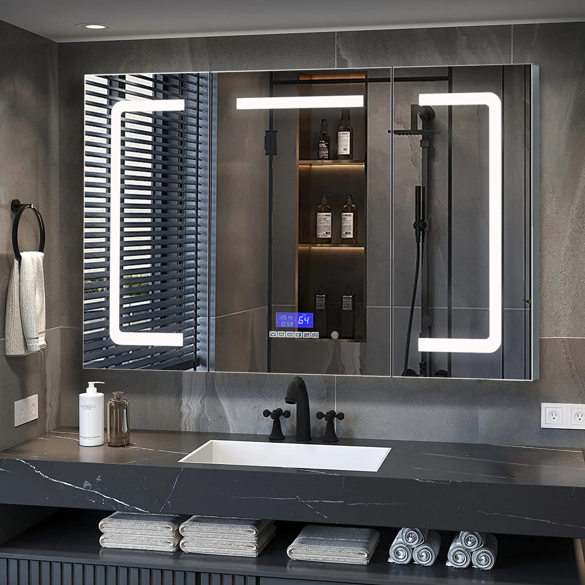 Lexora Lesina 48 in. W x 36 in. H Surface-Mount LED Mirror Medicine Cabinet with Defogger