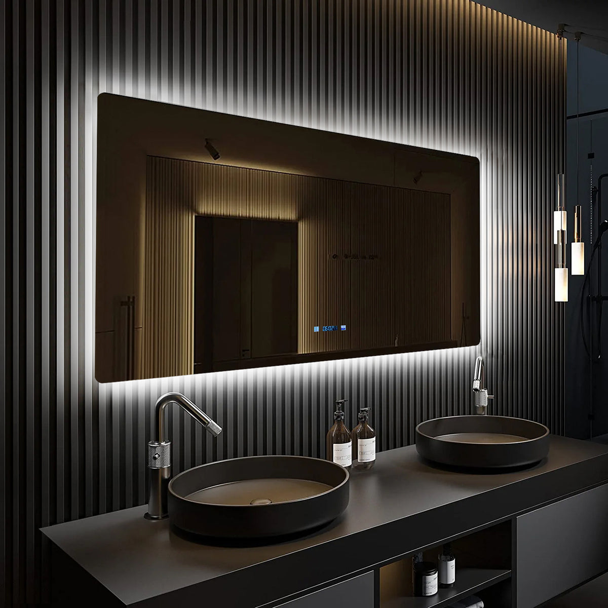 Lexora Lugano 60 in. W x 32 in. H LED Bathroom Vanity Mirror