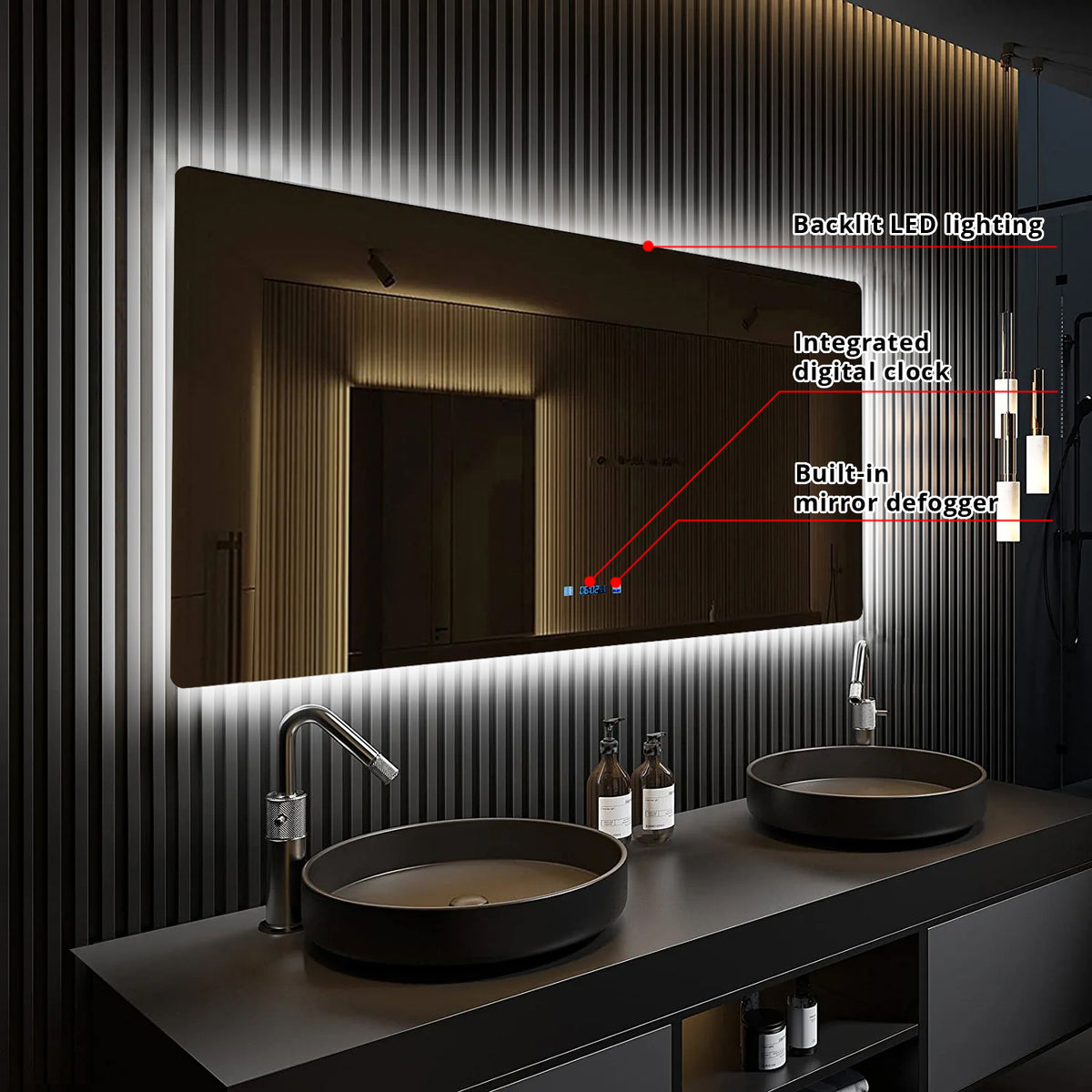 Lexora Lugano 60 in. W x 32 in. H LED Bathroom Vanity Mirror